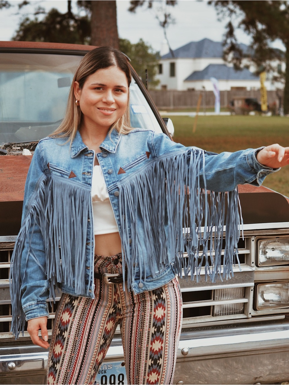 NEW Rock & Roll Denim Western Fringe Denim Jean Jacket Size XL